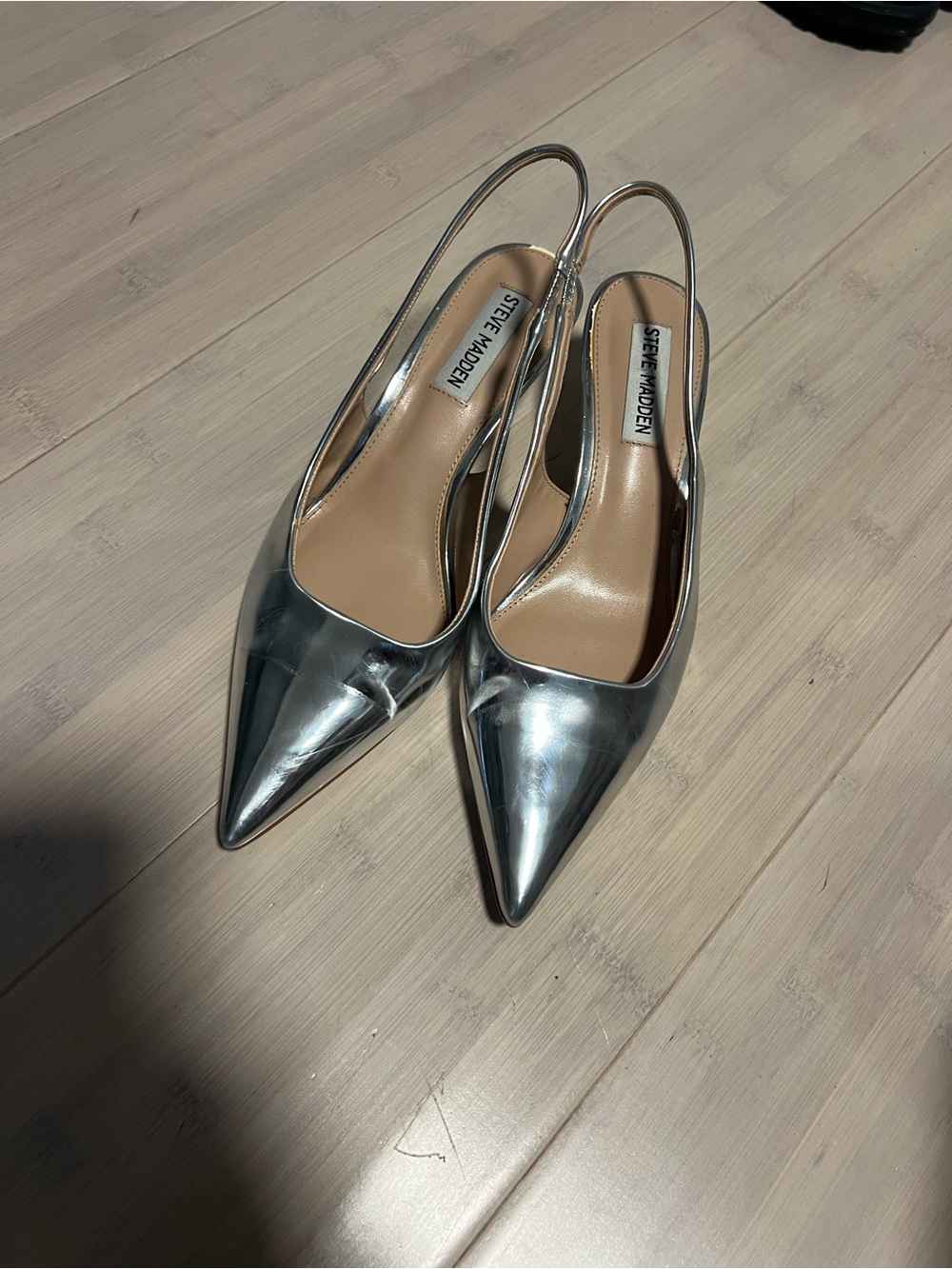 Steve Madden Metallic Silver Pointed Slingback Pumps
